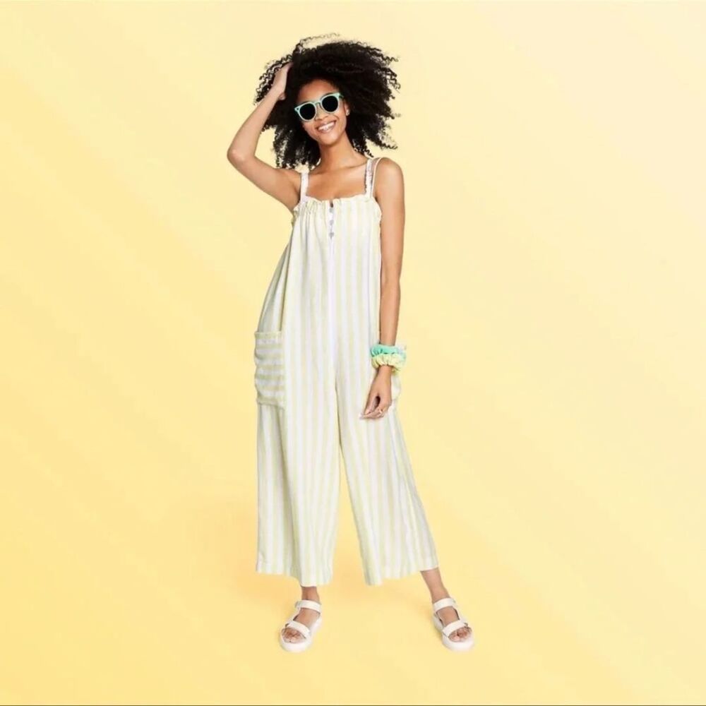 Stoney Clover Target Yellow Stripe Jumpsuit Size Small Linen Cotton Cropped New